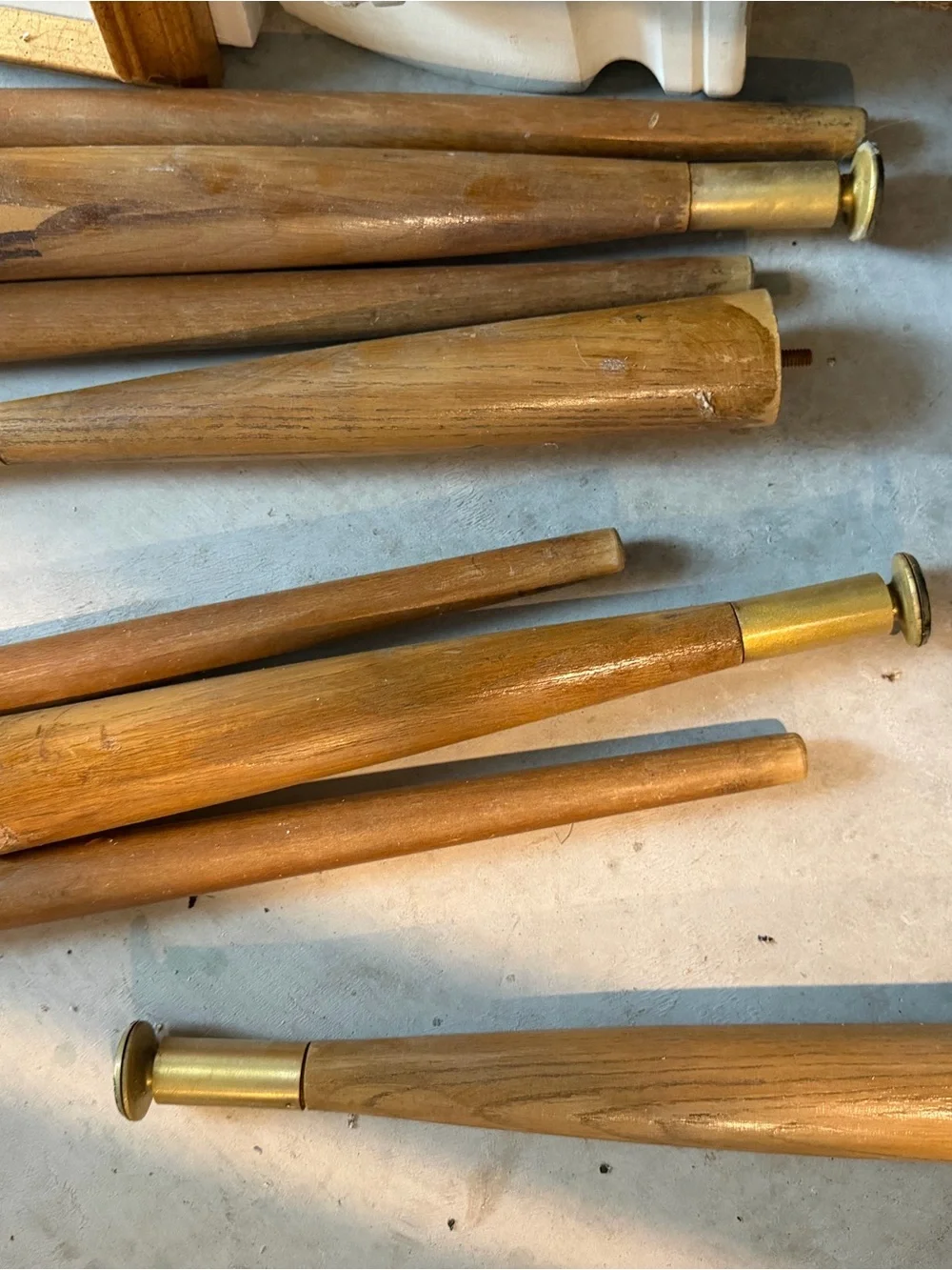 Mid-Century Style Wooden Furniture Legs with Brass Hardware - Natural Wood